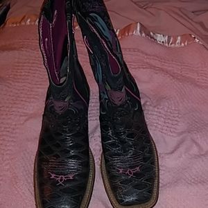Ariat black pink and turquoise boots